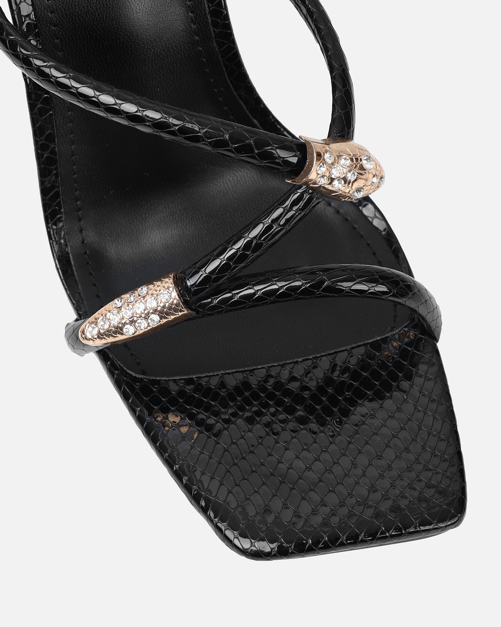 Zuleta Black Snake Effect Stiletto Heeled Mules